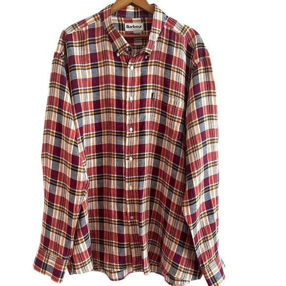 Barbour Linen Tailored Fit Mens Button up Shirt Sz XXL 2XL Preppy Country - Picture 1 of 13